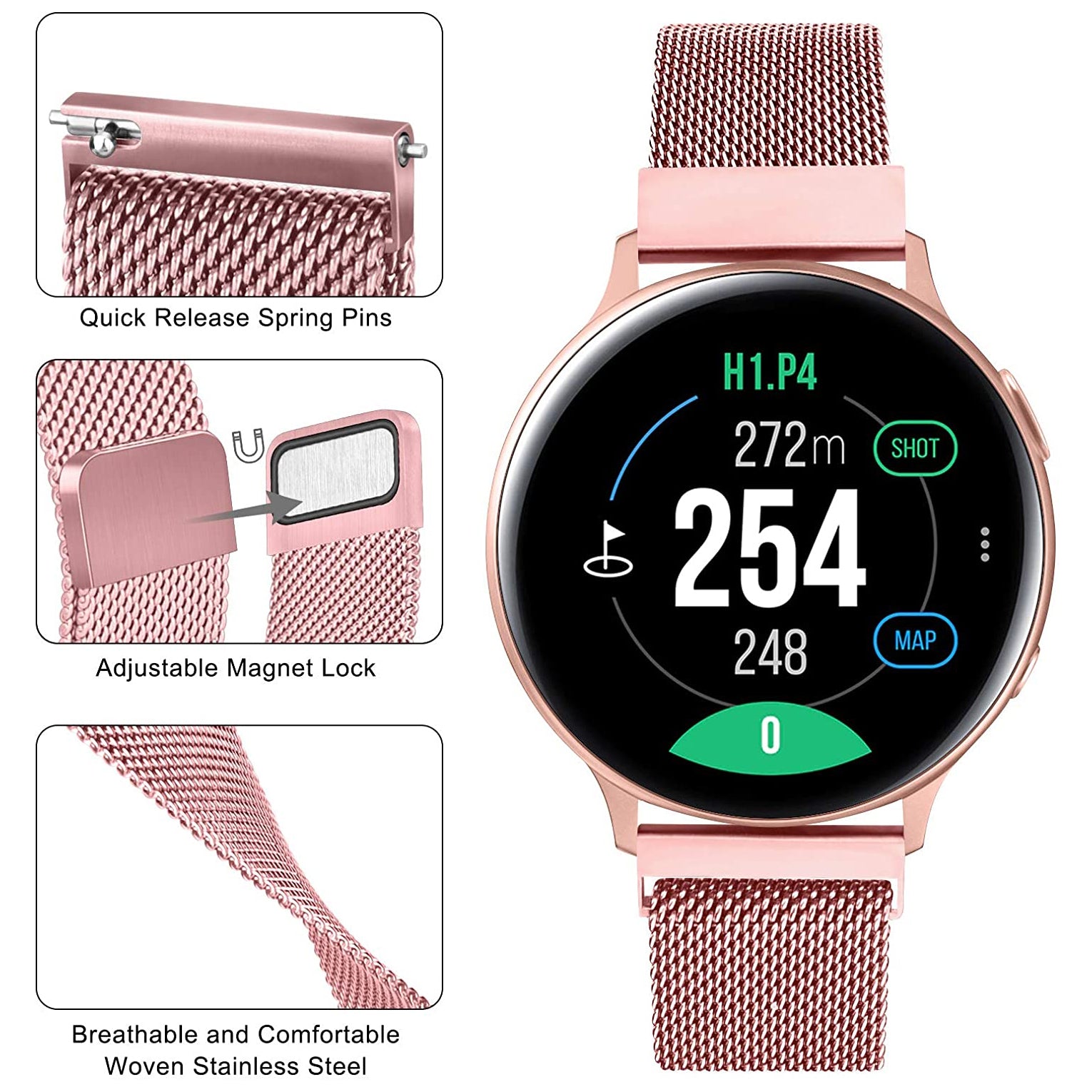 20-20.5mm Universal Stainless Steel Watchband Magnetic Lock Adjustable Milanese Mesh Smart Watch Strap Replacement 20-20.5mm Universal Stainless Steel Watchband Magnetic Lock Adjustable Milanese Mesh Smart Watch Strap Replacement